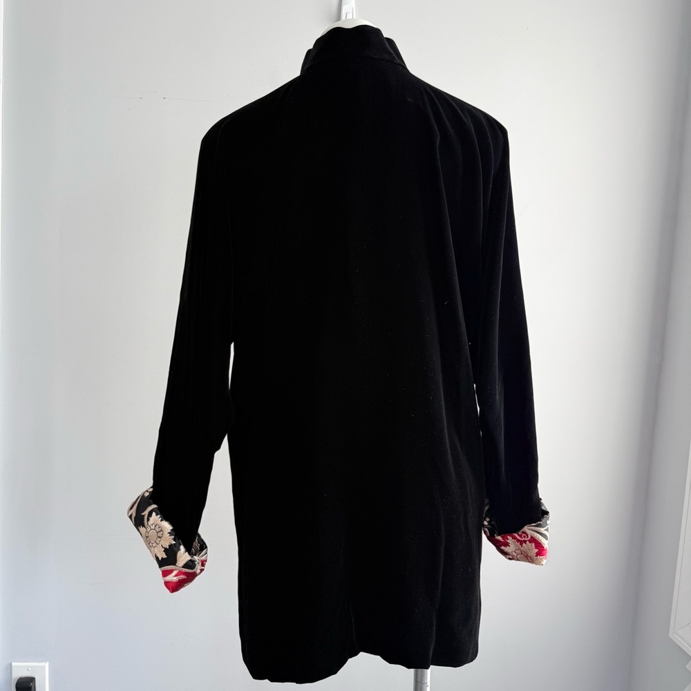 Shanghai Tang Black Velvet Chinese Mandarin Jacket Silk Embroidered Lining US 14 - Picture 8 of 16